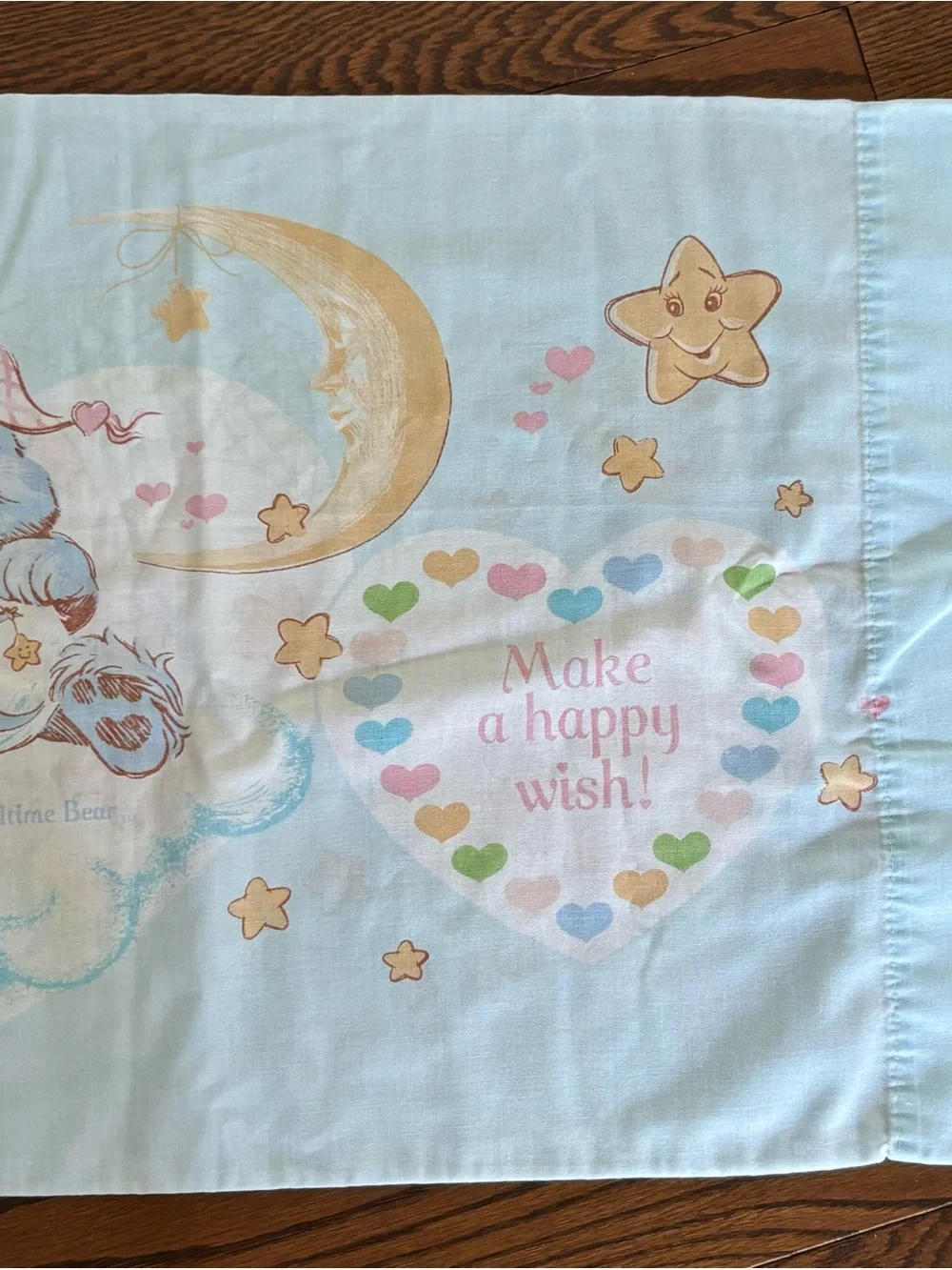 Care Bears Pillowcase Vintage 1980's Love-a-Lot Bear Bedtime Bear Pink Blue